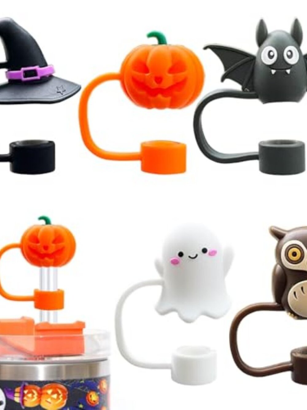 5PCS Halloween Straw Cover Cap for Stanley Cup, Silicone Straw Topper